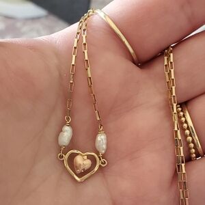 14K Gold & Pearl Heart Necklace